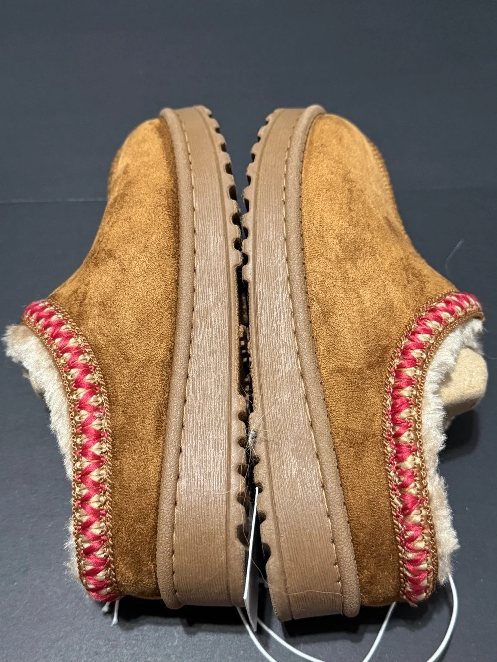 Kohl's Kids Faux-Suede Pembroke Slip-On Slippers in Chestnut with Red Trim